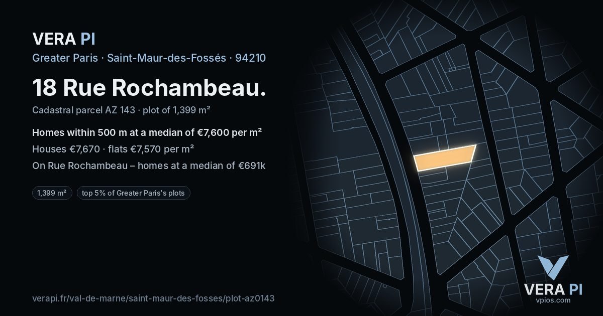 18 Rue Rochambeau, Saint-Maur-des-Fossés at night – the plot lit, the parcels around coloured by the prices near them