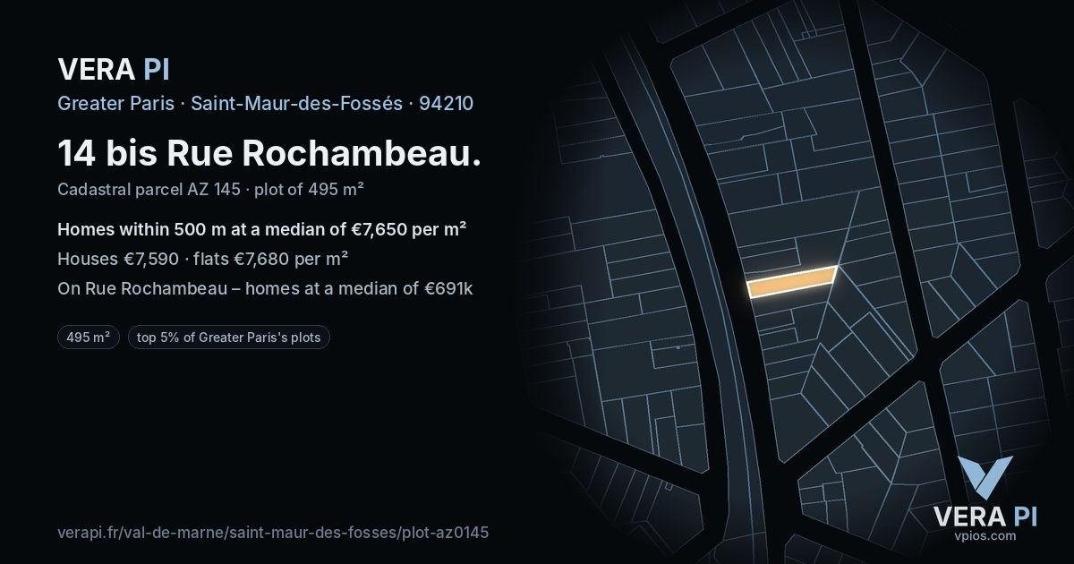 14 bis Rue Rochambeau, Saint-Maur-des-Fossés at night – the plot lit, the parcels around coloured by the prices near them