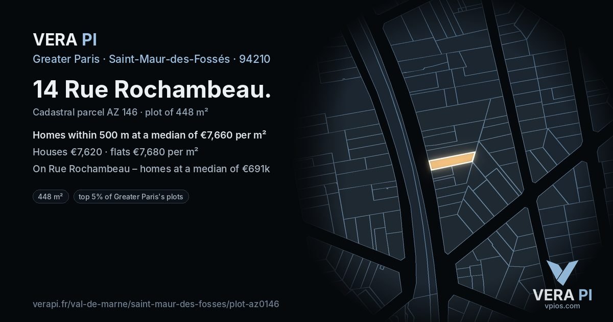 14 Rue Rochambeau, Saint-Maur-des-Fossés at night – the plot lit, the parcels around coloured by the prices near them