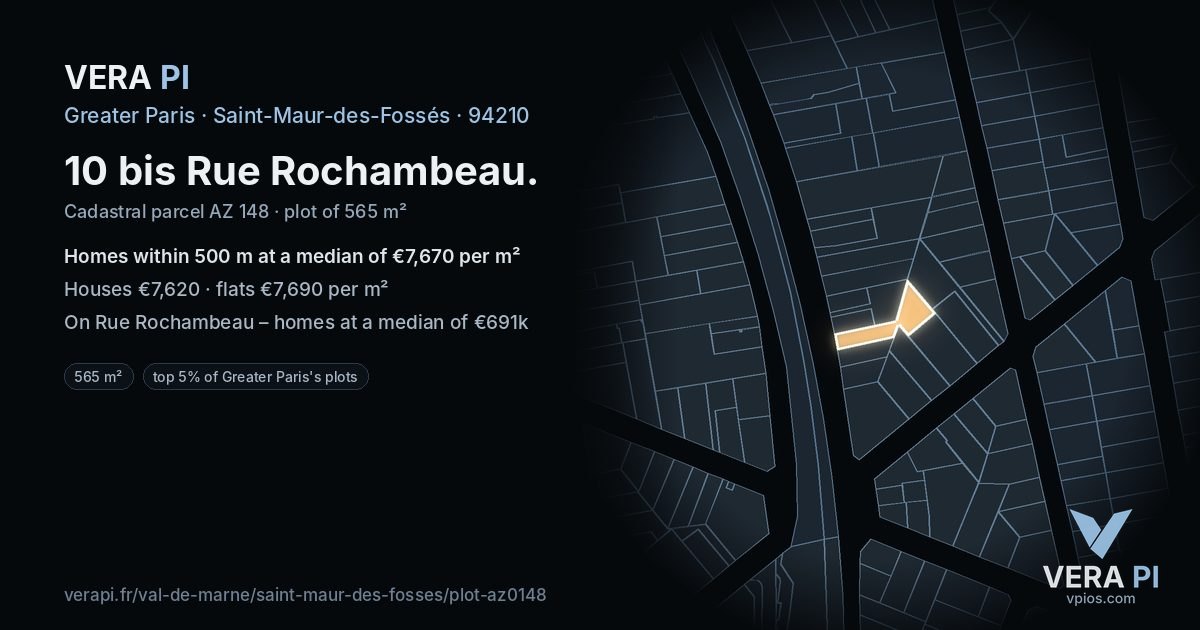 10 bis Rue Rochambeau, Saint-Maur-des-Fossés at night – the plot lit, the parcels around coloured by the prices near them