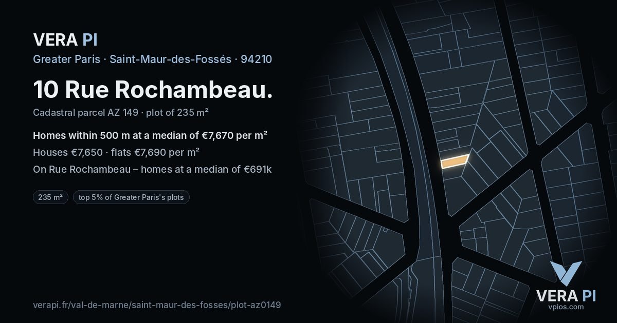 10 Rue Rochambeau, Saint-Maur-des-Fossés at night – the plot lit, the parcels around coloured by the prices near them