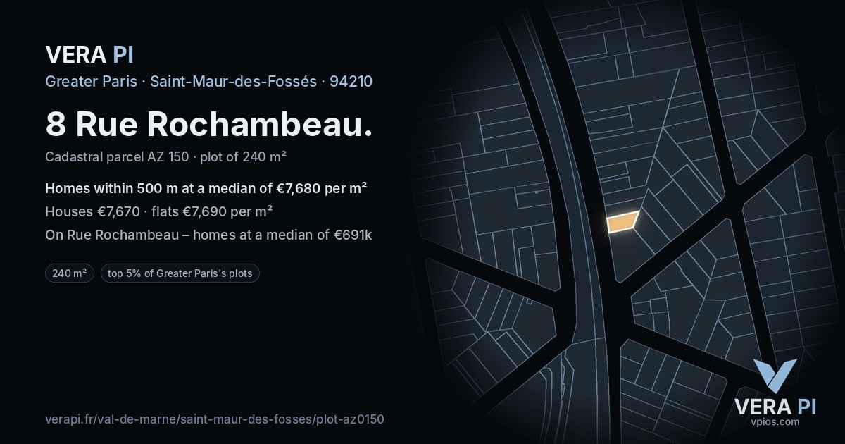 8 Rue Rochambeau, Saint-Maur-des-Fossés at night – the plot lit, the parcels around coloured by the prices near them
