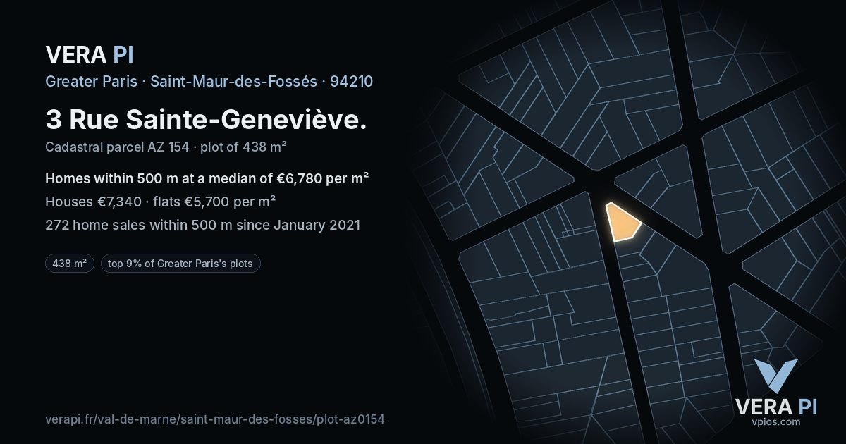 3 Rue Sainte-Geneviève, Saint-Maur-des-Fossés at night – the plot lit, the parcels around coloured by the prices near them