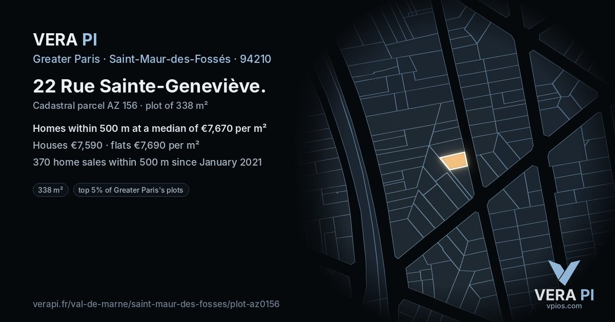 22 Rue Sainte-Geneviève, Saint-Maur-des-Fossés at night – the plot lit, the parcels around coloured by the prices near them