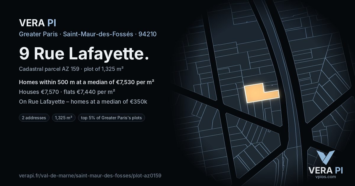 9 Rue Lafayette, Saint-Maur-des-Fossés at night – the plot lit, the parcels around coloured by the prices near them