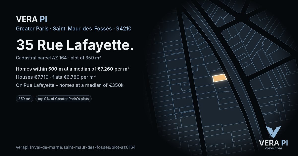 35 Rue Lafayette, Saint-Maur-des-Fossés at night – the plot lit, the parcels around coloured by the prices near them
