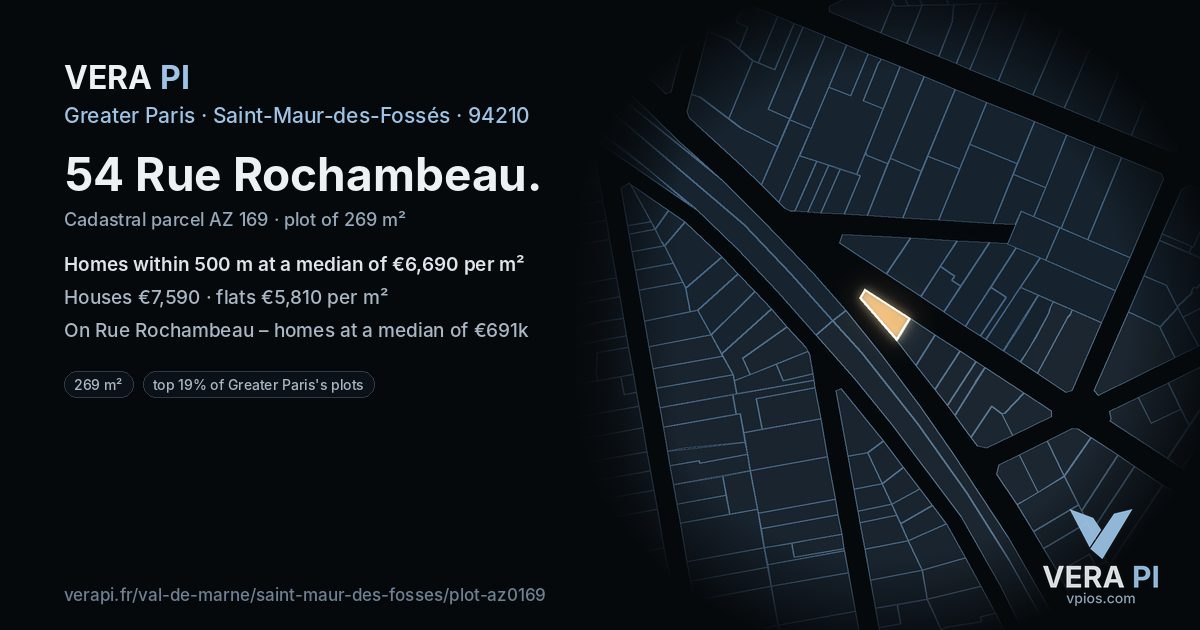 54 Rue Rochambeau, Saint-Maur-des-Fossés at night – the plot lit, the parcels around coloured by the prices near them