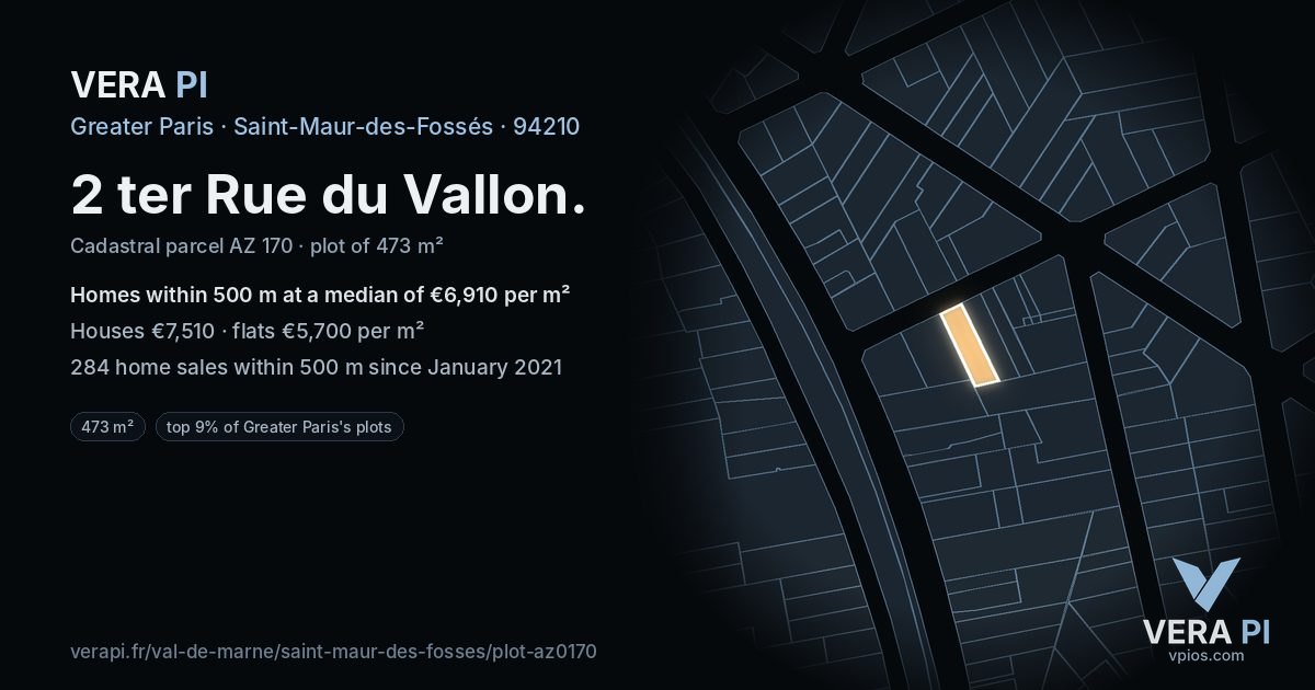 2 ter Rue du Vallon, Saint-Maur-des-Fossés at night – the plot lit, the parcels around coloured by the prices near them