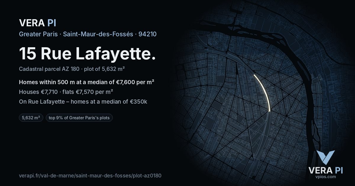 15 Rue Lafayette, Saint-Maur-des-Fossés at night – the plot lit, the parcels around coloured by the prices near them