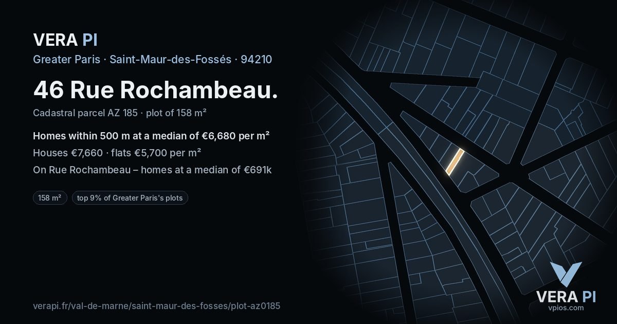 46 Rue Rochambeau, Saint-Maur-des-Fossés at night – the plot lit, the parcels around coloured by the prices near them