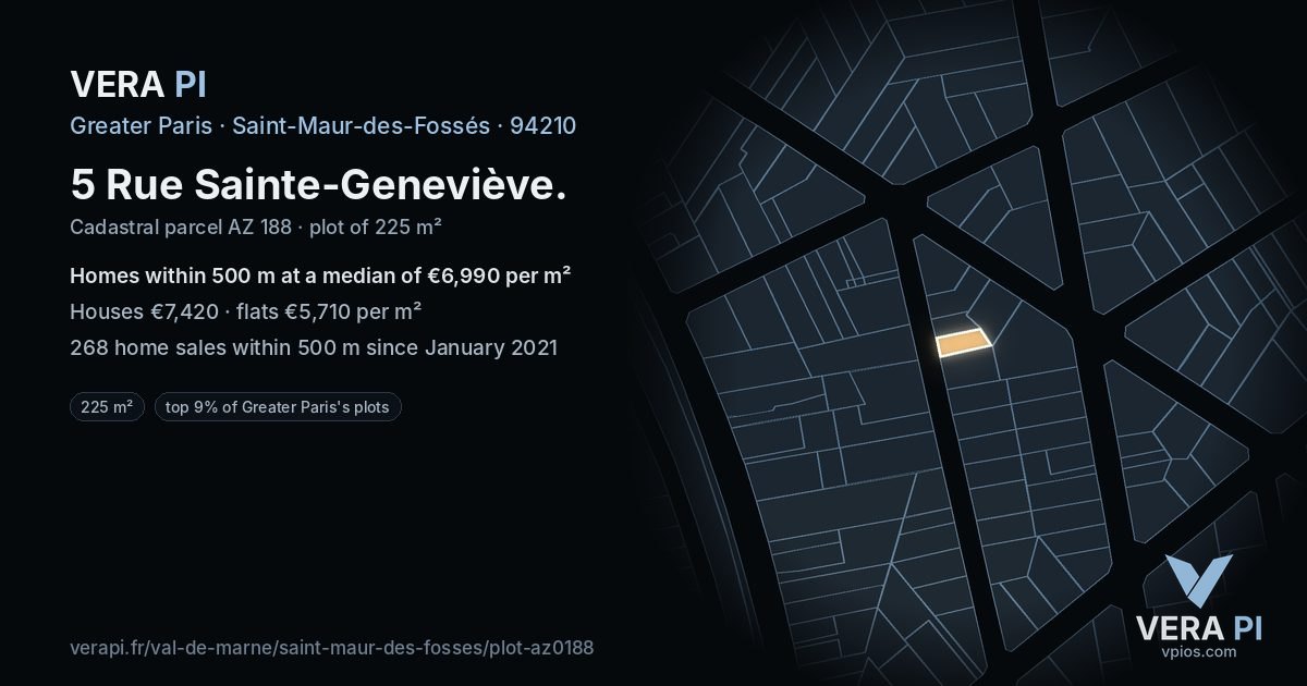 5 Rue Sainte-Geneviève, Saint-Maur-des-Fossés at night – the plot lit, the parcels around coloured by the prices near them