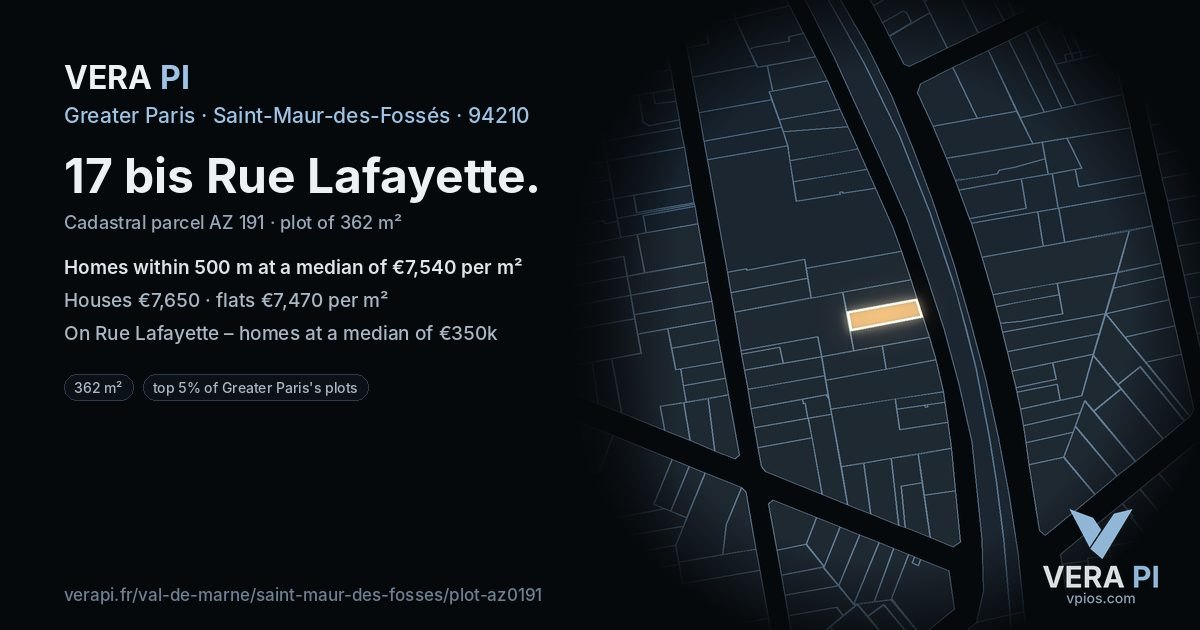 17 bis Rue Lafayette, Saint-Maur-des-Fossés at night – the plot lit, the parcels around coloured by the prices near them