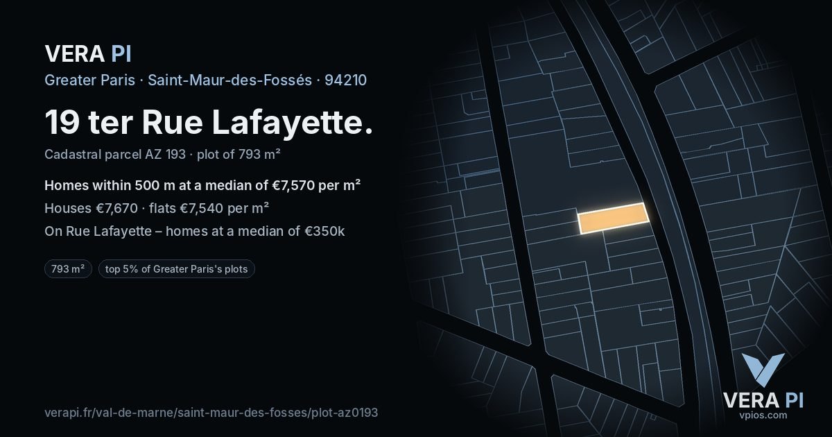 19 ter Rue Lafayette, Saint-Maur-des-Fossés at night – the plot lit, the parcels around coloured by the prices near them
