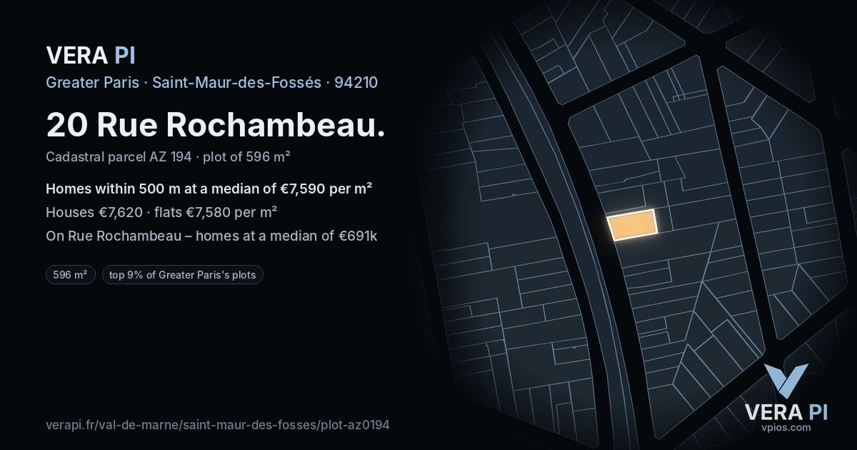 20 Rue Rochambeau, Saint-Maur-des-Fossés at night – the plot lit, the parcels around coloured by the prices near them