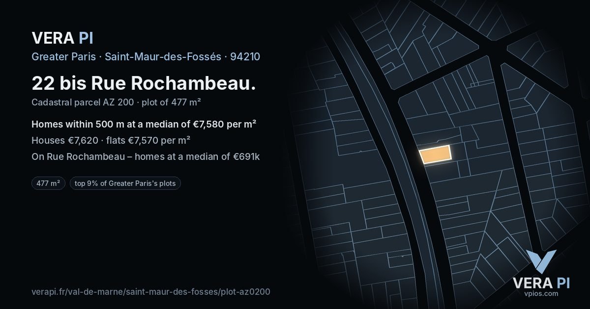 22 bis Rue Rochambeau, Saint-Maur-des-Fossés at night – the plot lit, the parcels around coloured by the prices near them