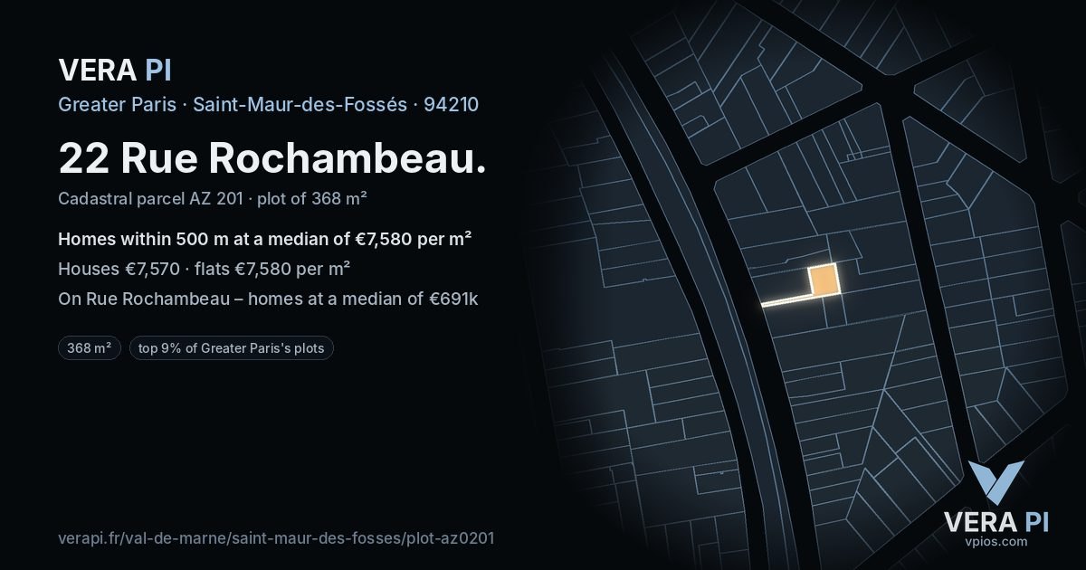 22 Rue Rochambeau, Saint-Maur-des-Fossés at night – the plot lit, the parcels around coloured by the prices near them