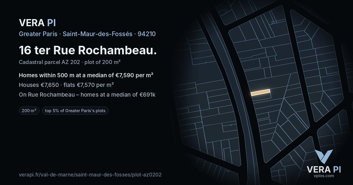16 ter Rue Rochambeau, Saint-Maur-des-Fossés at night – the plot lit, the parcels around coloured by the prices near them