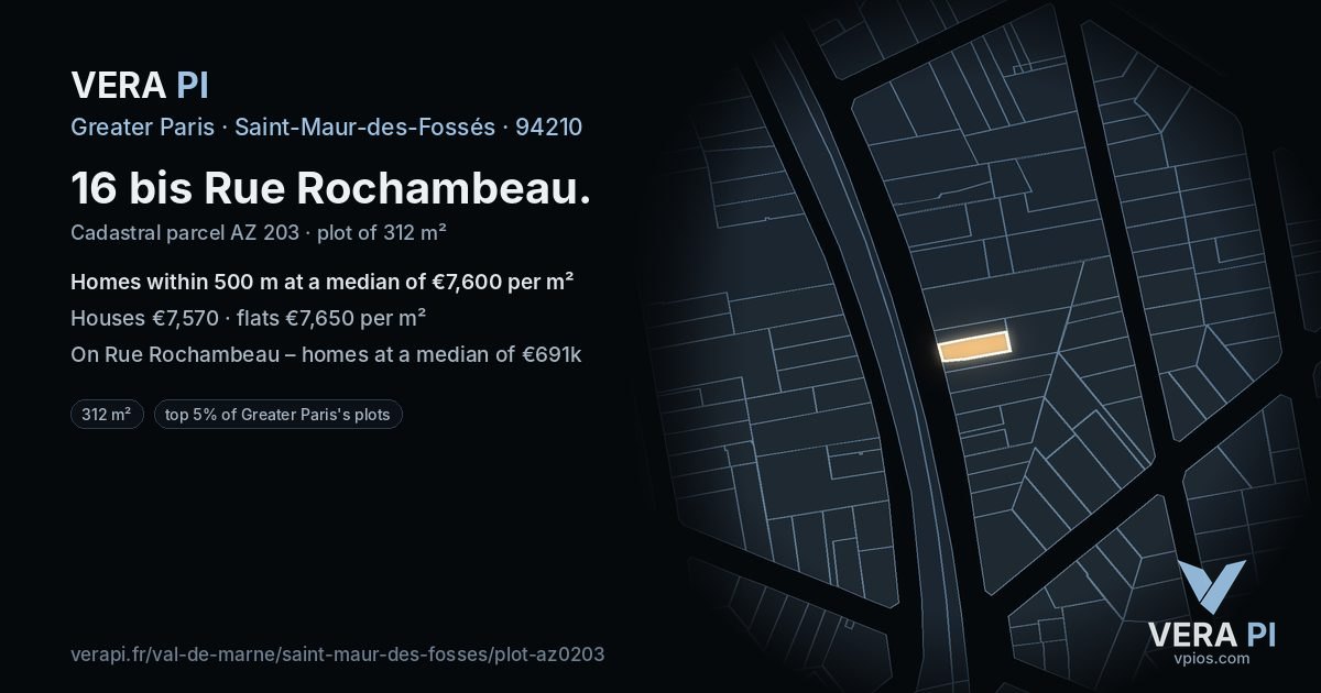 16 bis Rue Rochambeau, Saint-Maur-des-Fossés at night – the plot lit, the parcels around coloured by the prices near them
