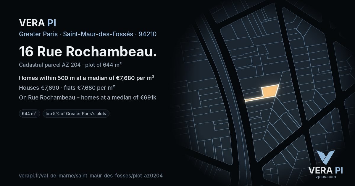 16 Rue Rochambeau, Saint-Maur-des-Fossés at night – the plot lit, the parcels around coloured by the prices near them