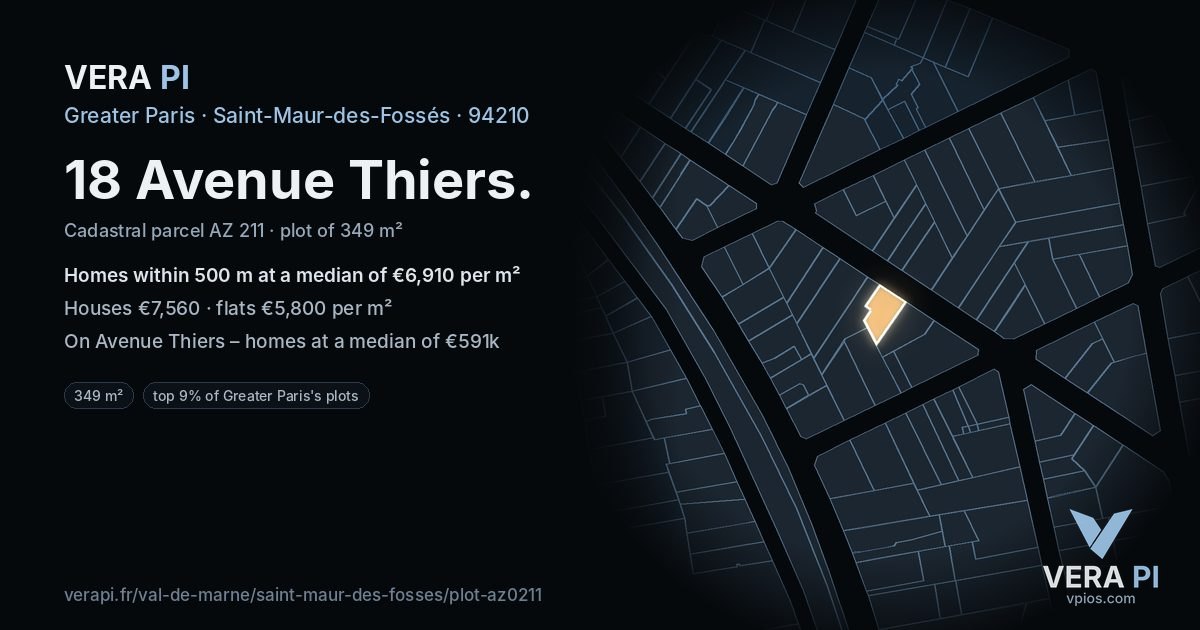 18 Avenue Thiers, Saint-Maur-des-Fossés at night – the plot lit, the parcels around coloured by the prices near them