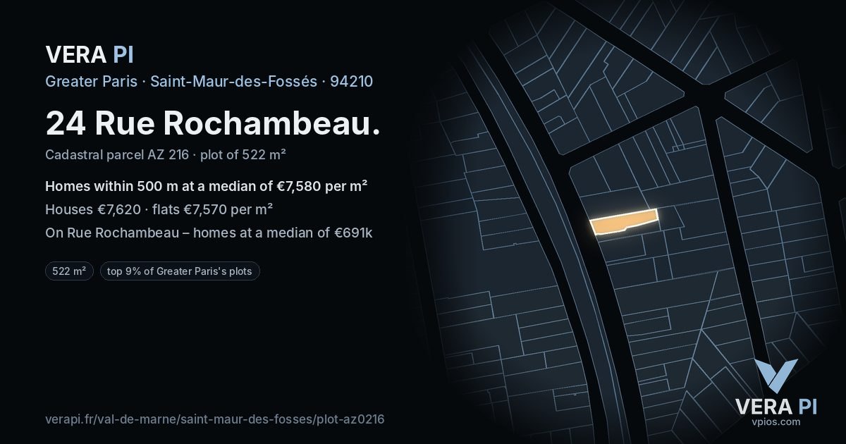 24 Rue Rochambeau, Saint-Maur-des-Fossés at night – the plot lit, the parcels around coloured by the prices near them