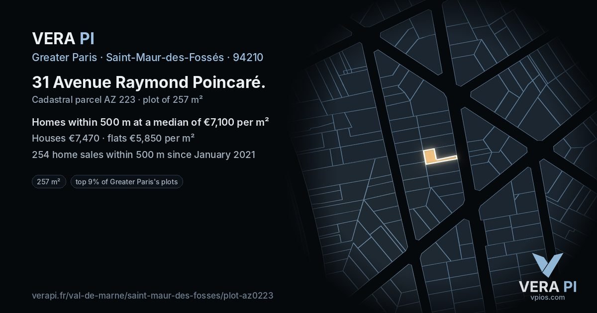 31 Avenue Raymond Poincaré, Saint-Maur-des-Fossés at night – the plot lit, the parcels around coloured by the prices near them