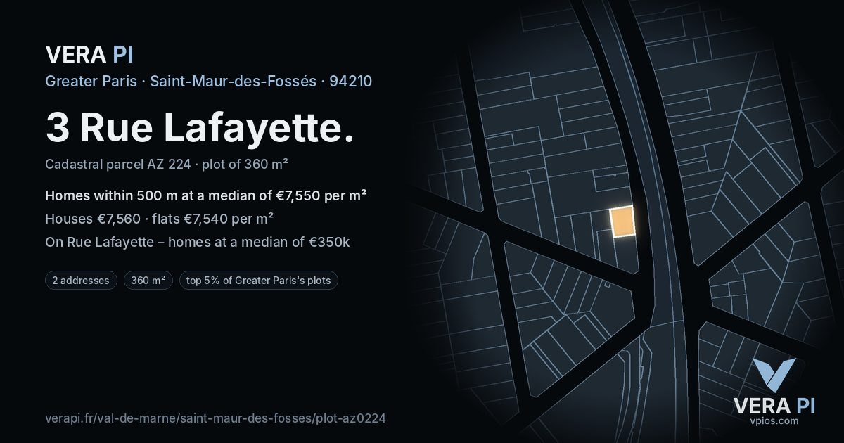 3 Rue Lafayette, Saint-Maur-des-Fossés at night – the plot lit, the parcels around coloured by the prices near them
