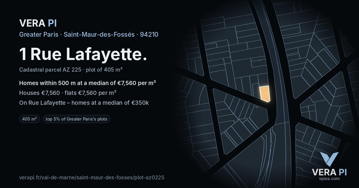 1 Rue Lafayette, Saint-Maur-des-Fossés at night – the plot lit, the parcels around coloured by the prices near them