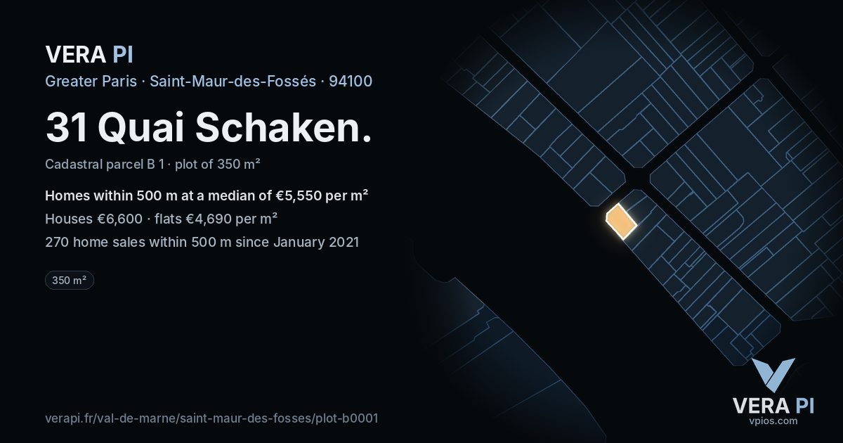 31 Quai Schaken, Saint-Maur-des-Fossés at night – the plot lit, the parcels around coloured by the prices near them
