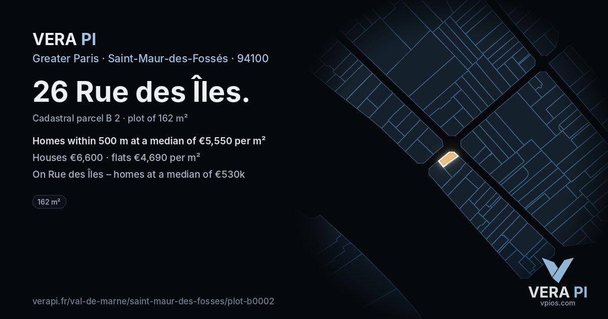 26 Rue des Îles, Saint-Maur-des-Fossés at night – the plot lit, the parcels around coloured by the prices near them