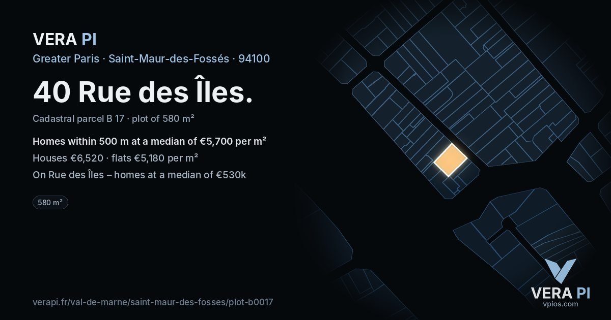 40 Rue des Îles, Saint-Maur-des-Fossés at night – the plot lit, the parcels around coloured by the prices near them