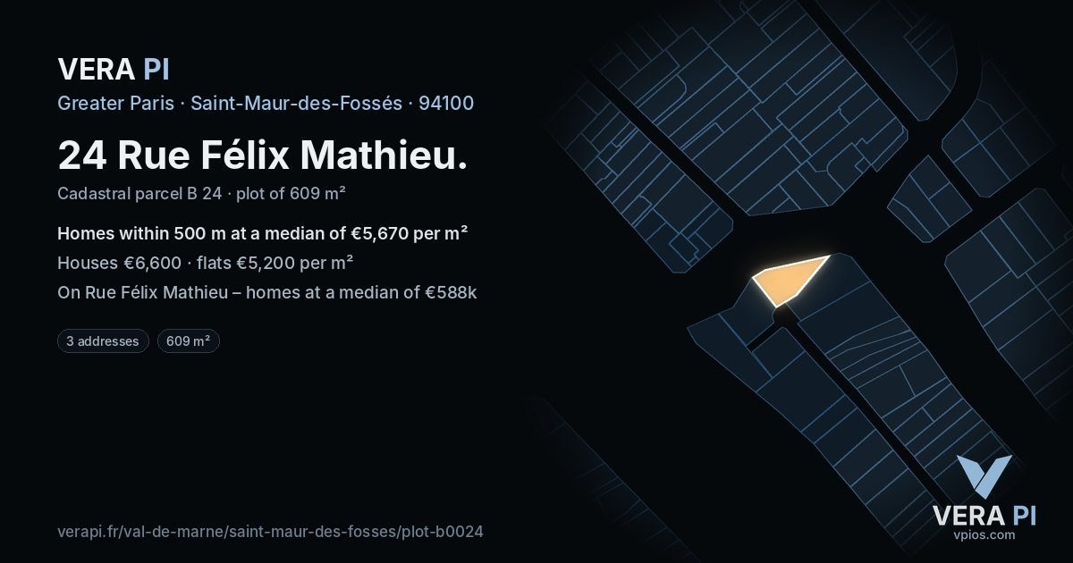 24 Rue Félix Mathieu, Saint-Maur-des-Fossés at night – the plot lit, the parcels around coloured by the prices near them