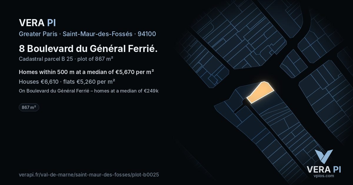 8 Boulevard du Général Ferrié, Saint-Maur-des-Fossés at night – the plot lit, the parcels around coloured by the prices near them