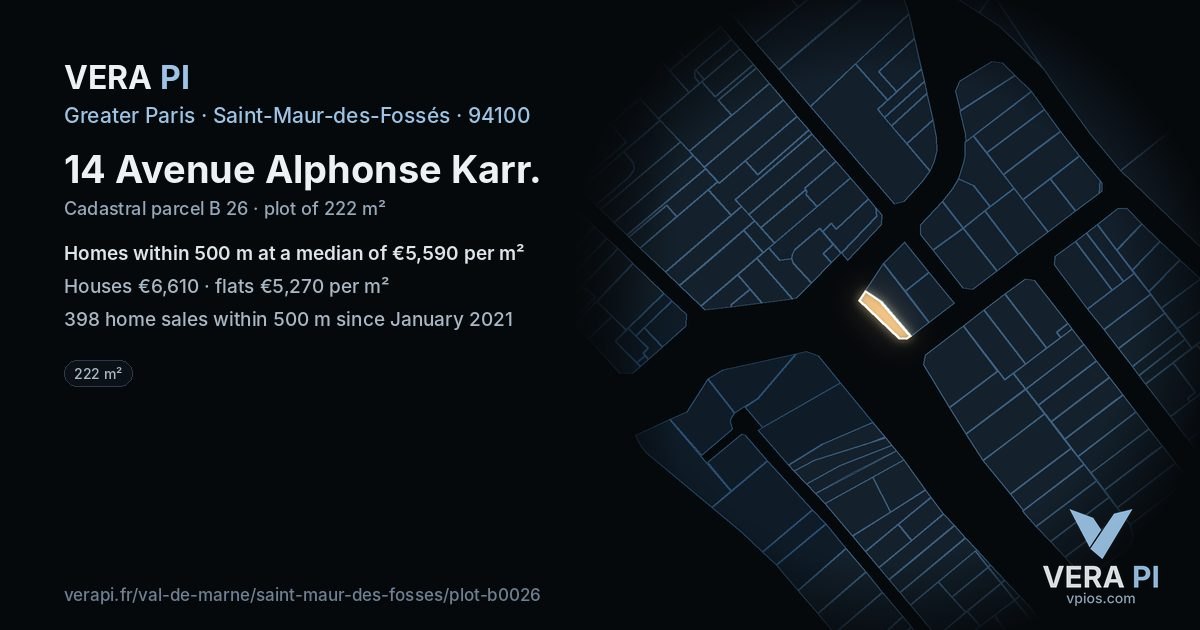 14 Avenue Alphonse Karr, Saint-Maur-des-Fossés at night – the plot lit, the parcels around coloured by the prices near them
