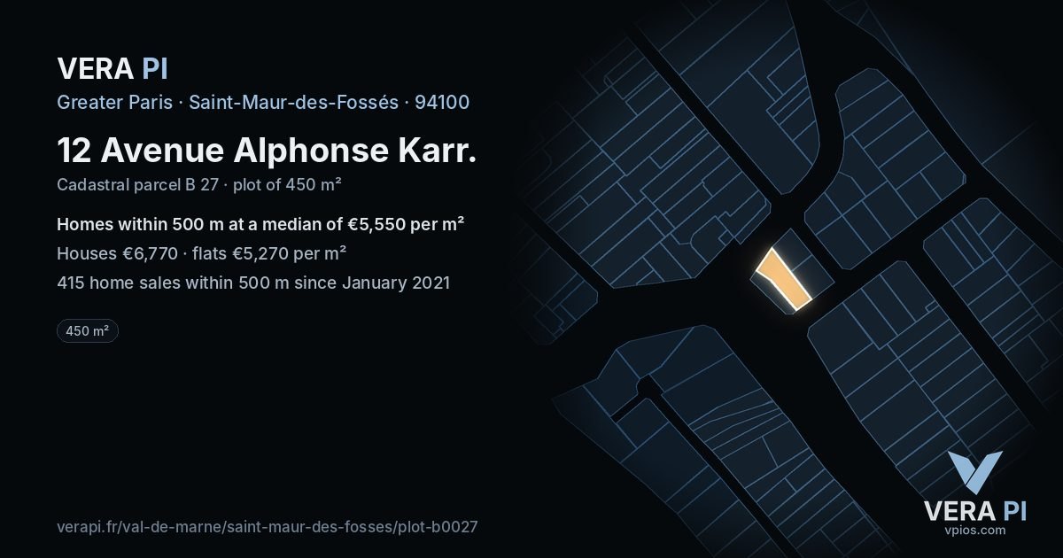 12 Avenue Alphonse Karr, Saint-Maur-des-Fossés at night – the plot lit, the parcels around coloured by the prices near them