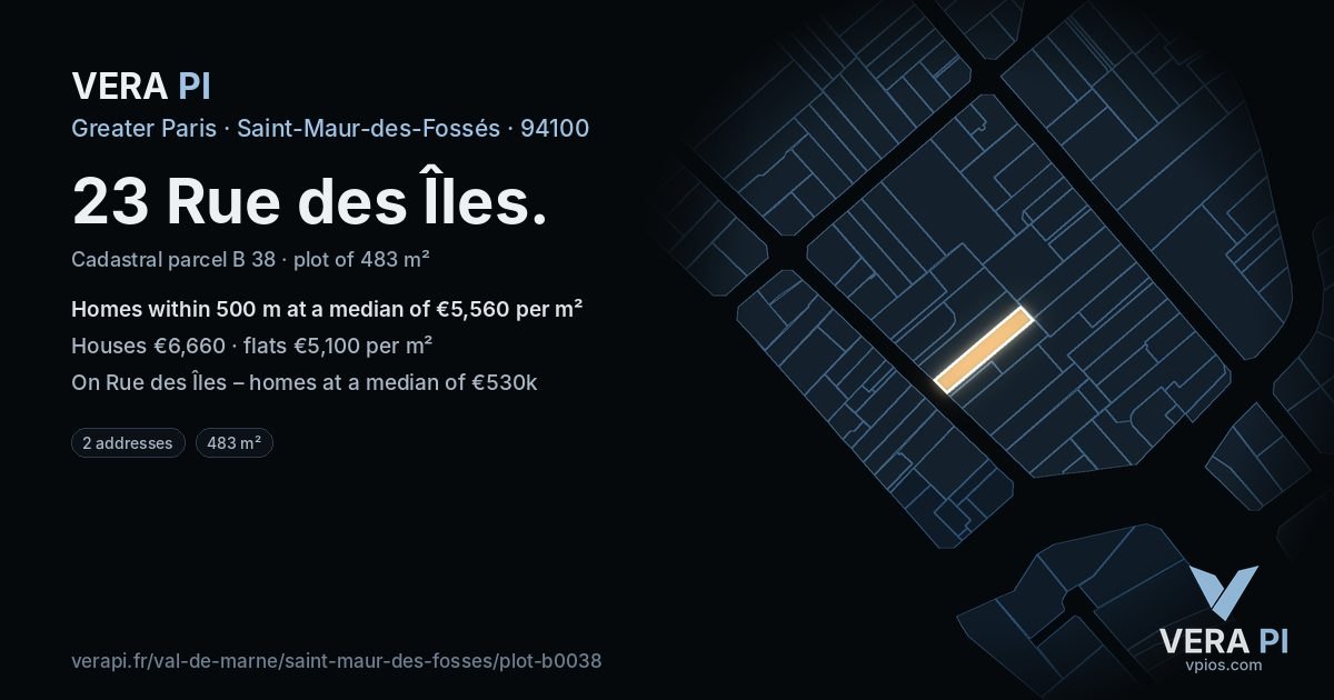 23 Rue des Îles, Saint-Maur-des-Fossés at night – the plot lit, the parcels around coloured by the prices near them