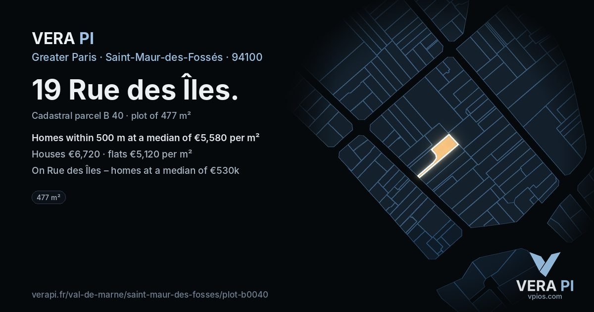 19 Rue des Îles, Saint-Maur-des-Fossés at night – the plot lit, the parcels around coloured by the prices near them