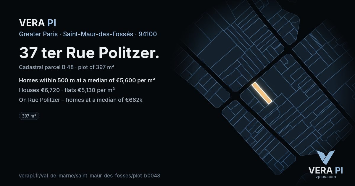 37 ter Rue Politzer, Saint-Maur-des-Fossés at night – the plot lit, the parcels around coloured by the prices near them
