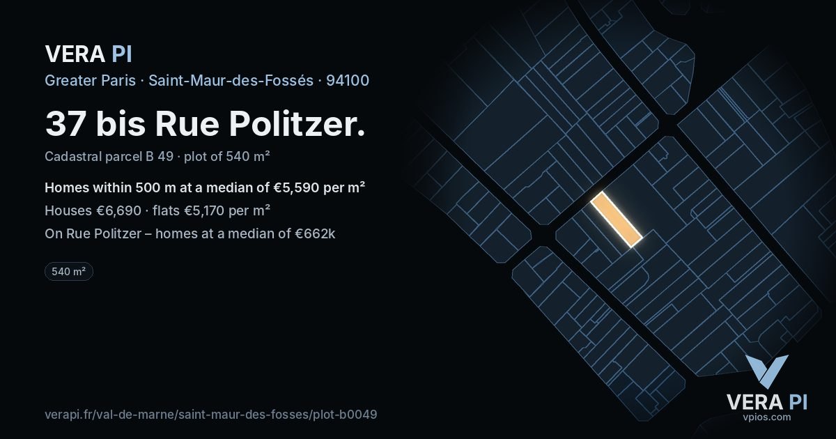 37 bis Rue Politzer, Saint-Maur-des-Fossés at night – the plot lit, the parcels around coloured by the prices near them