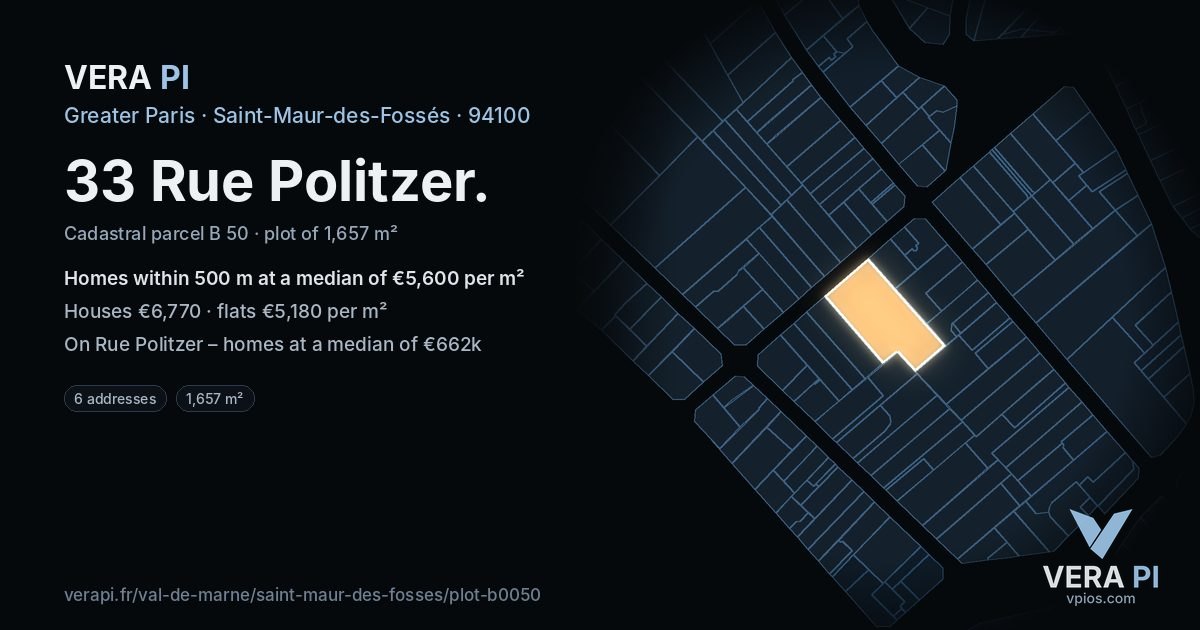 33 Rue Politzer, Saint-Maur-des-Fossés at night – the plot lit, the parcels around coloured by the prices near them