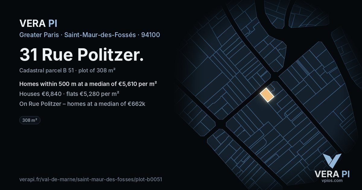 31 Rue Politzer, Saint-Maur-des-Fossés at night – the plot lit, the parcels around coloured by the prices near them