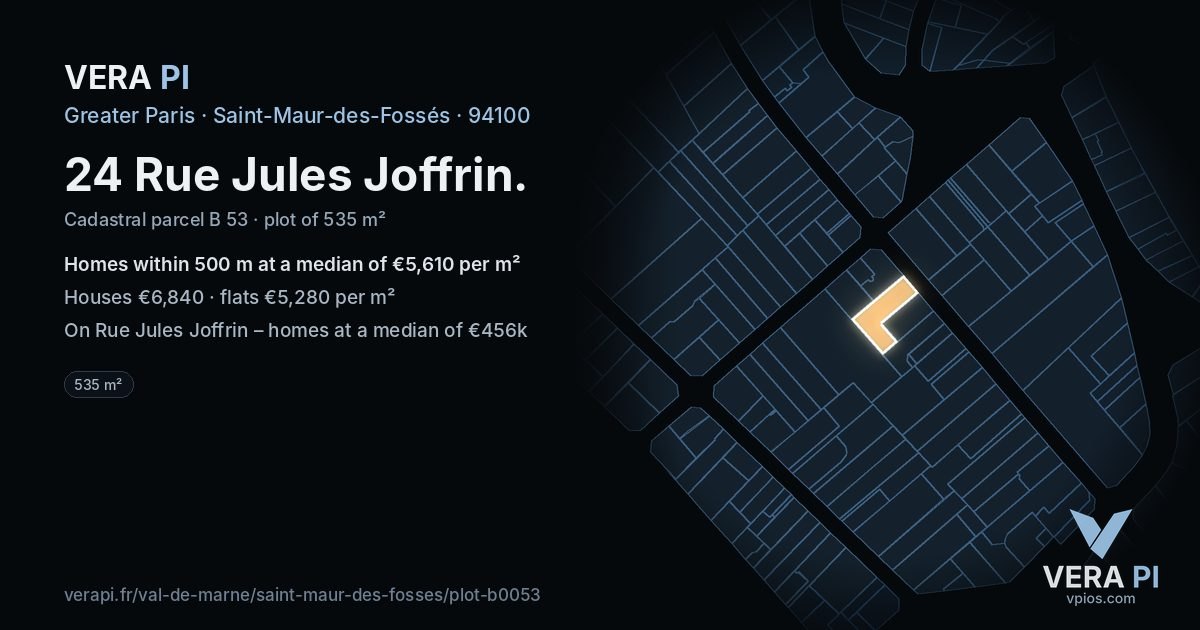 24 Rue Jules Joffrin, Saint-Maur-des-Fossés at night – the plot lit, the parcels around coloured by the prices near them