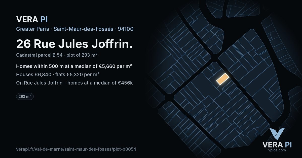 26 Rue Jules Joffrin, Saint-Maur-des-Fossés at night – the plot lit, the parcels around coloured by the prices near them