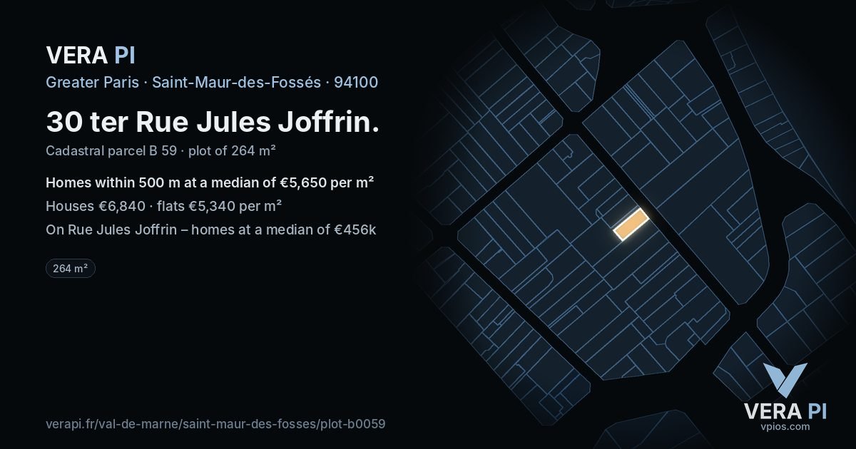 30 ter Rue Jules Joffrin, Saint-Maur-des-Fossés at night – the plot lit, the parcels around coloured by the prices near them