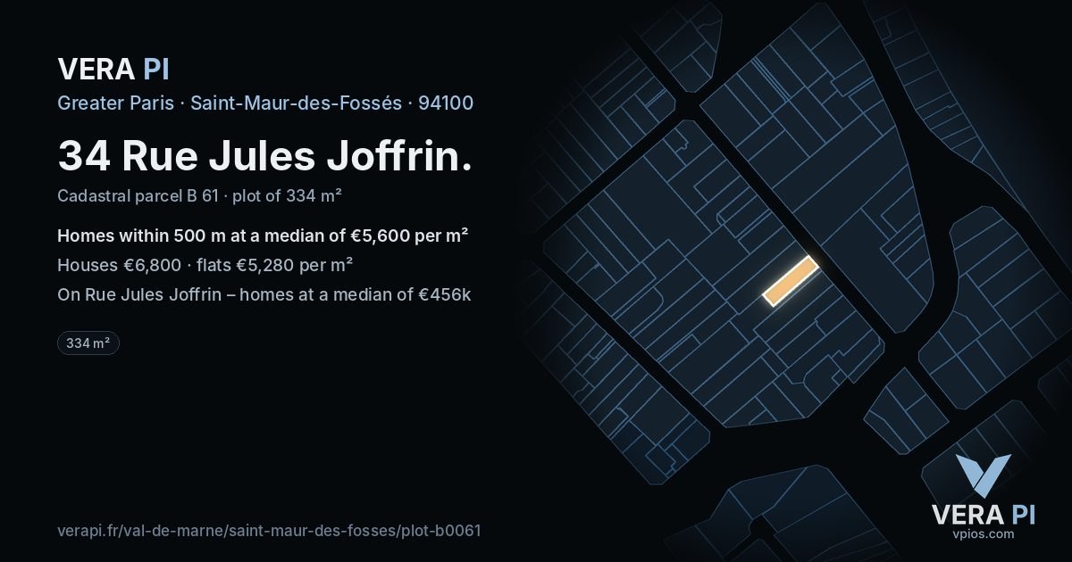 34 Rue Jules Joffrin, Saint-Maur-des-Fossés at night – the plot lit, the parcels around coloured by the prices near them