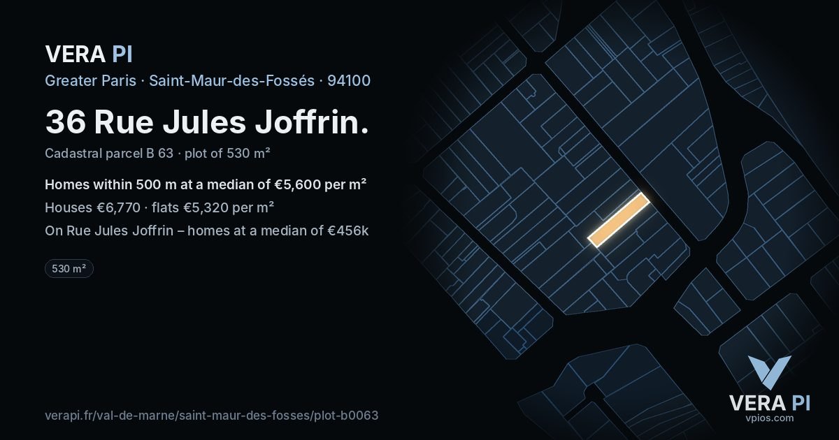 36 Rue Jules Joffrin, Saint-Maur-des-Fossés at night – the plot lit, the parcels around coloured by the prices near them