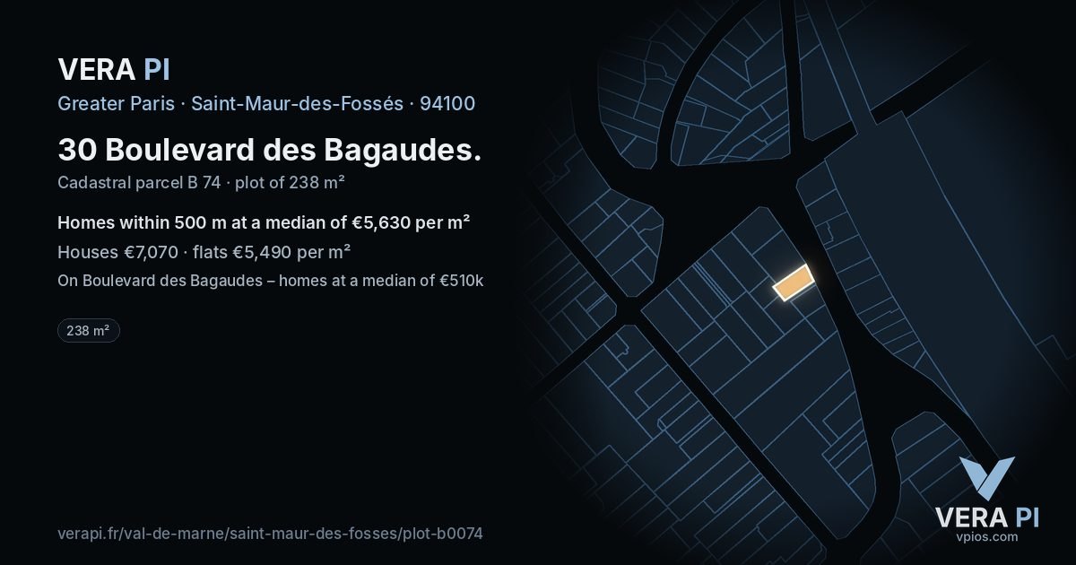 30 Boulevard des Bagaudes, Saint-Maur-des-Fossés at night – the plot lit, the parcels around coloured by the prices near them