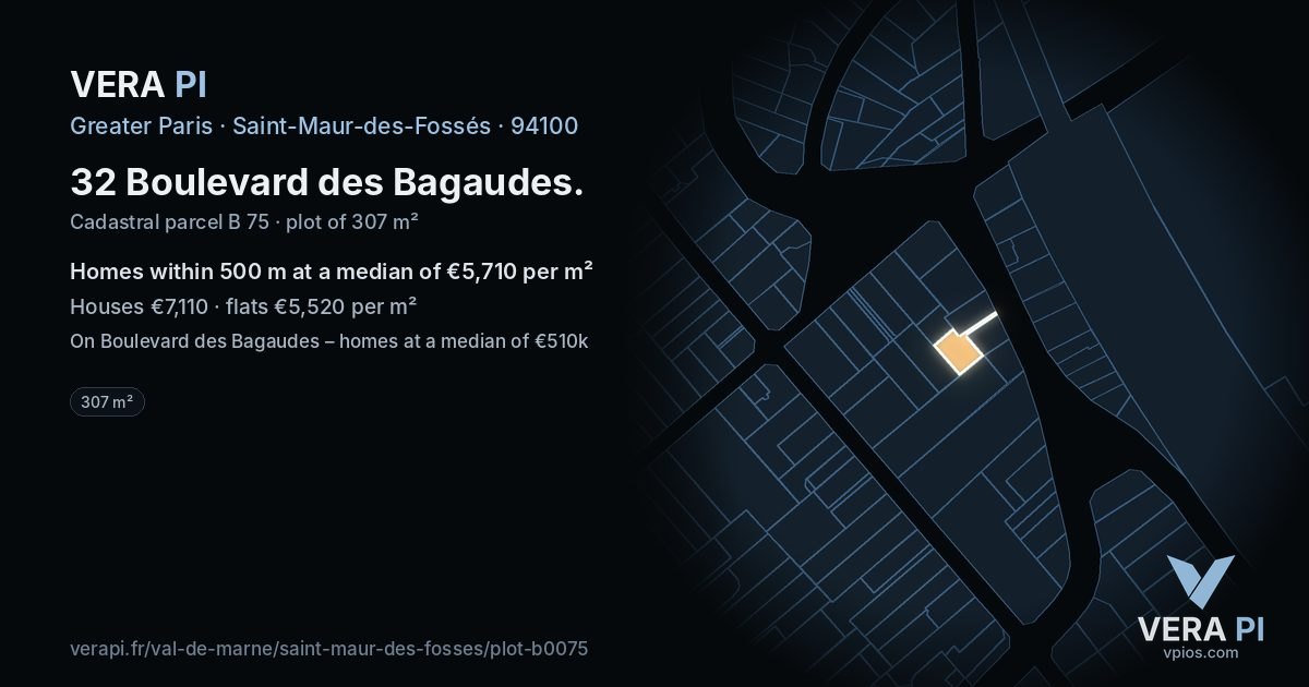 32 Boulevard des Bagaudes, Saint-Maur-des-Fossés at night – the plot lit, the parcels around coloured by the prices near them