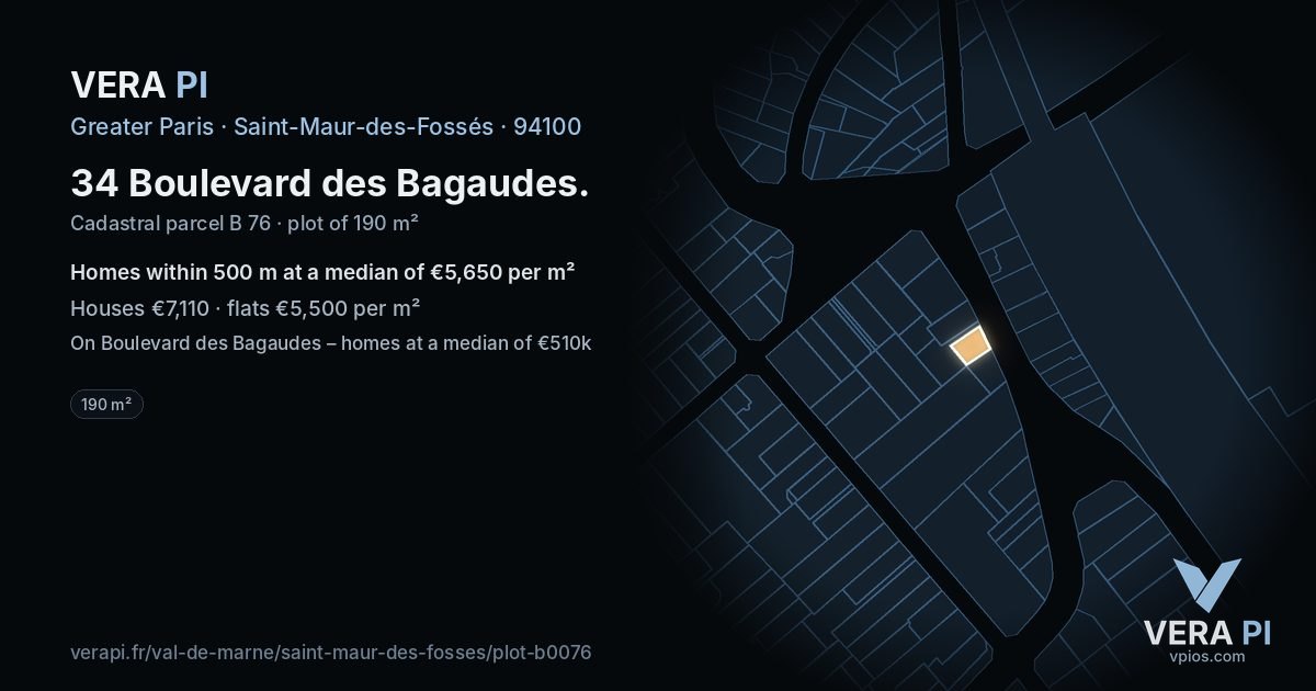 34 Boulevard des Bagaudes, Saint-Maur-des-Fossés at night – the plot lit, the parcels around coloured by the prices near them