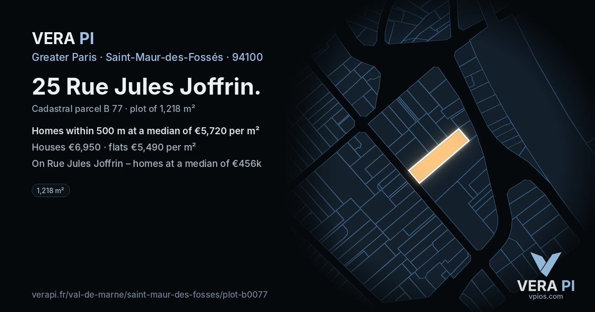 25 Rue Jules Joffrin, Saint-Maur-des-Fossés at night – the plot lit, the parcels around coloured by the prices near them